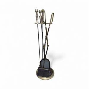 Late 20th Century 4-Piece Brass and Iron Fireplace Tool Set
